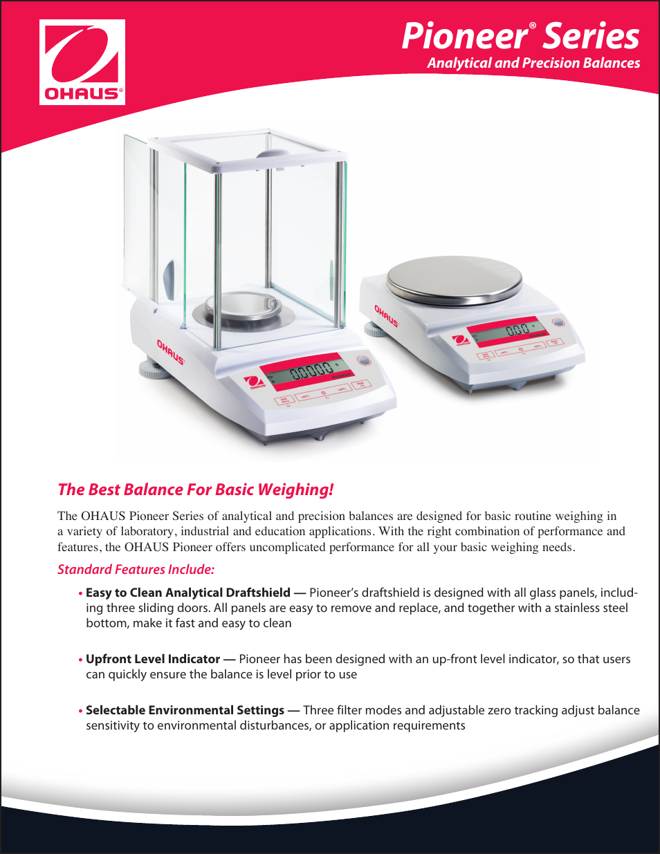 Ohaus PIONEER ANALYTICAL AND PRECISION BALANCES Data Sheet User Manual | 4 pages