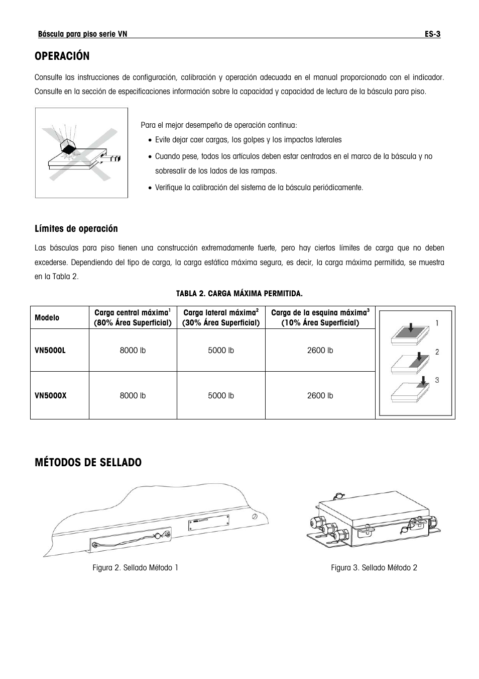 Operación, Métodos de sellado | Ohaus VN Series Floor Scale Manual multi User Manual | Page 15 / 33
