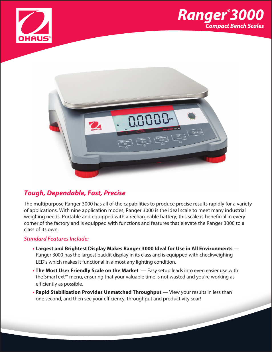 Ohaus RANGER 3000 COMPACT SCALES Data Sheet User Manual | 4 pages