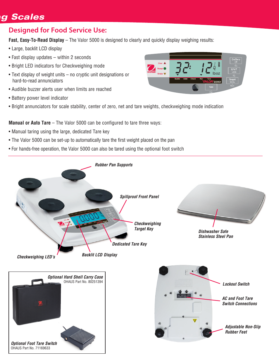 Valor, Compact industrial portioning scales, Designed for food service use | Ohaus Valor 5000 COMPACT FOOD SCALES Data Sheet User Manual | Page 3 / 4