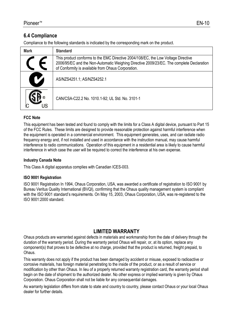 Ohaus PIONEER ANALYTICAL AND PRECISION BALANCES Manual fr User Manual | Page 12 / 34