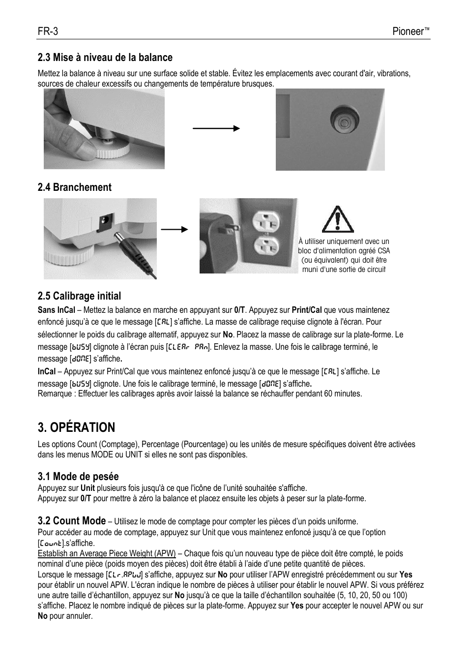 Opé ration | Ohaus PIONEER ANALYTICAL AND PRECISION BALANCES Manual fr User Manual | Page 25 / 34