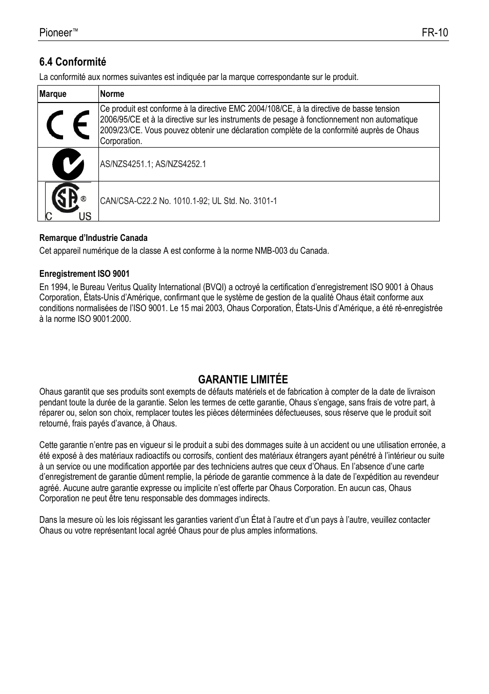 Ohaus PIONEER ANALYTICAL AND PRECISION BALANCES Manual fr User Manual | Page 32 / 34