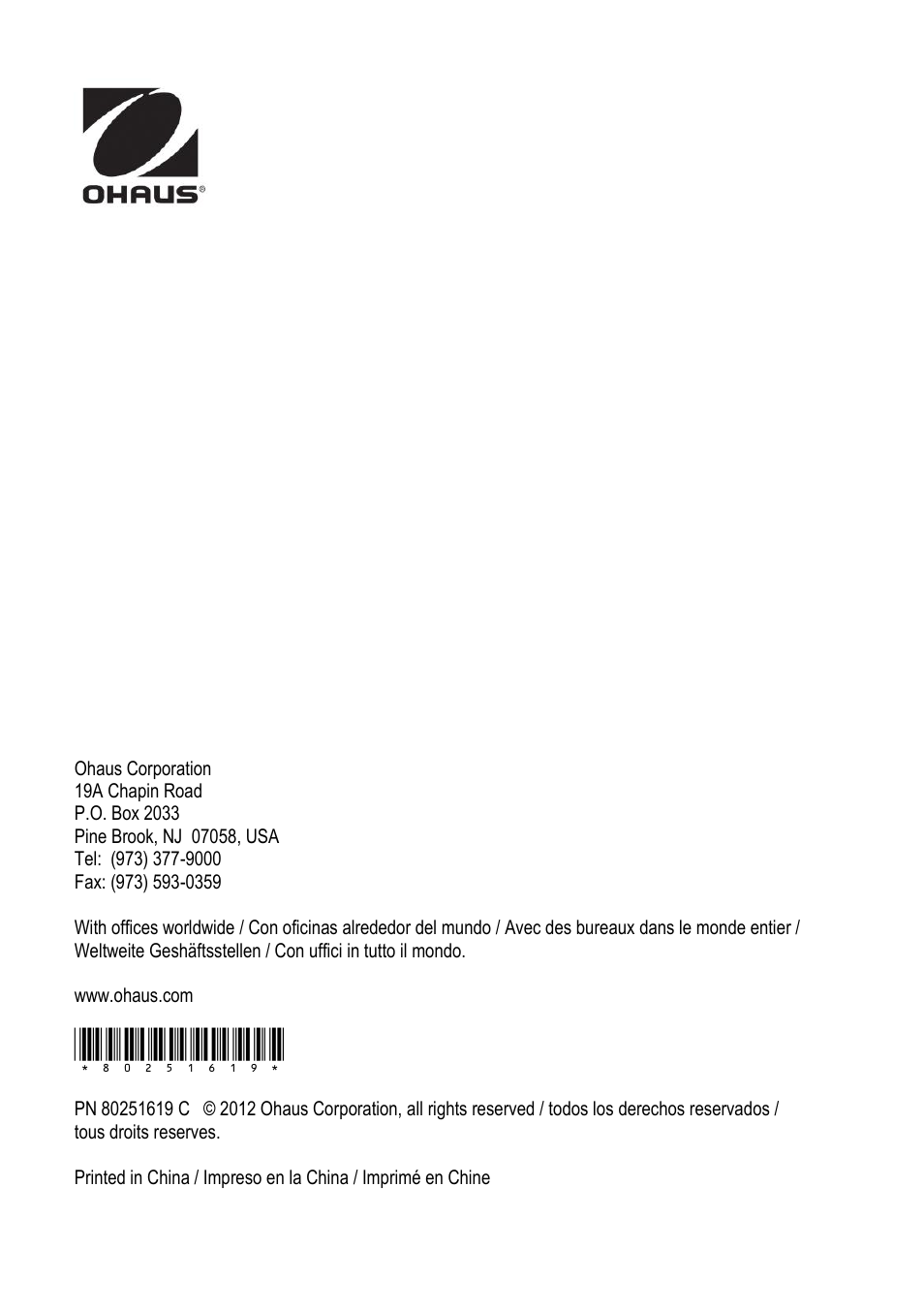 Ohaus PIONEER ANALYTICAL AND PRECISION BALANCES Manual fr User Manual | Page 34 / 34