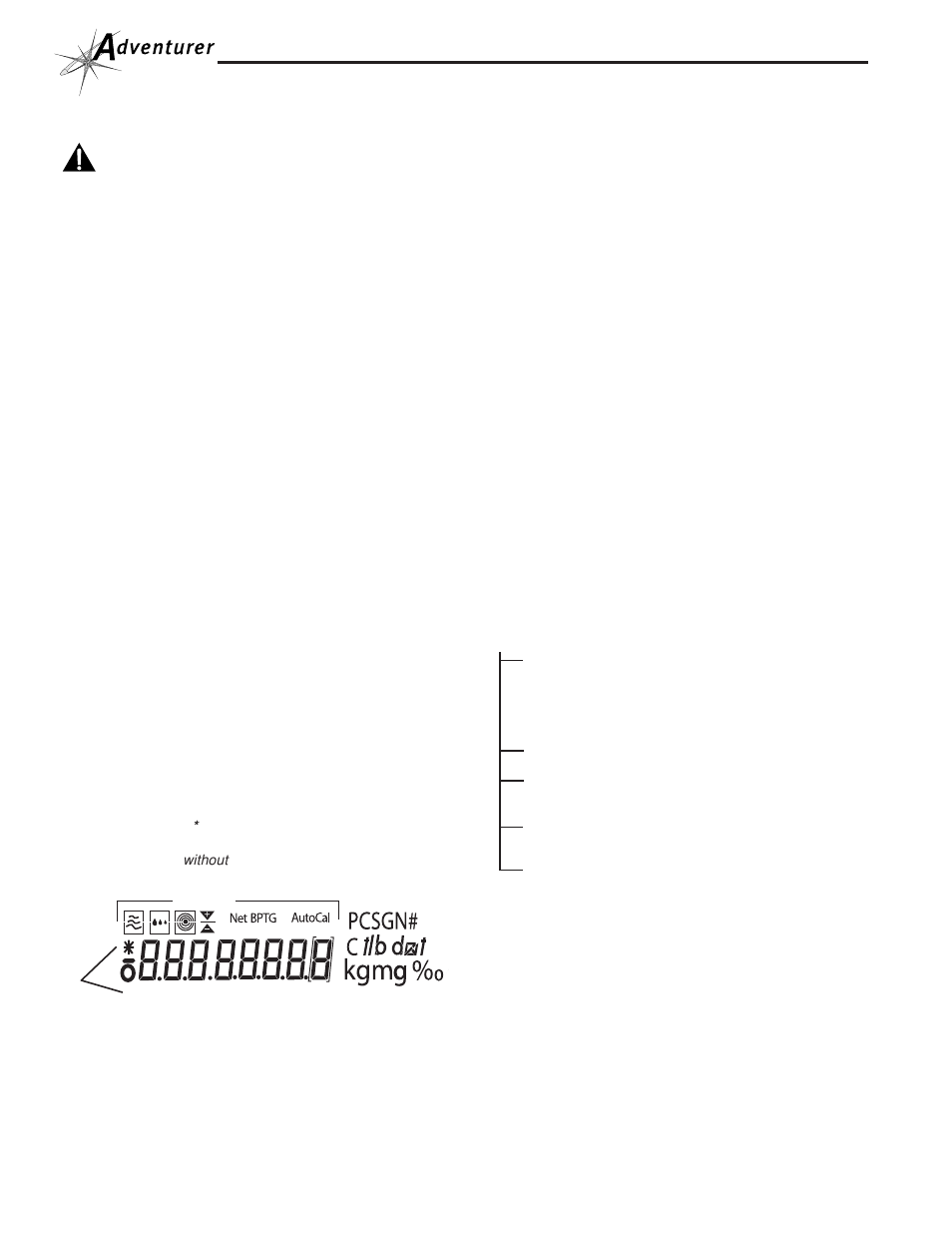 Taring, Connecting power, Weigh below hook | Security bracket, Operation turning the balance on, Turning the balance off, Weighing, Pan installation, Activating units and parts counting (pcs), Menu | Ohaus ADVENTURER BALANCES Manual multi User Manual | Page 6 / 24