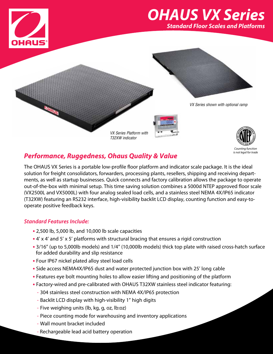 Ohaus VX SERIES FLOOR SCALES Data Sheet User Manual | 3 pages