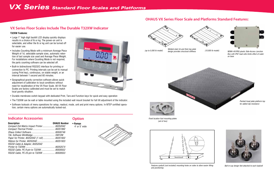 Vx series, Standard floor scales and platforms, Indicator accessories | Ohaus VX SERIES FLOOR SCALES Data Sheet User Manual | Page 2 / 3