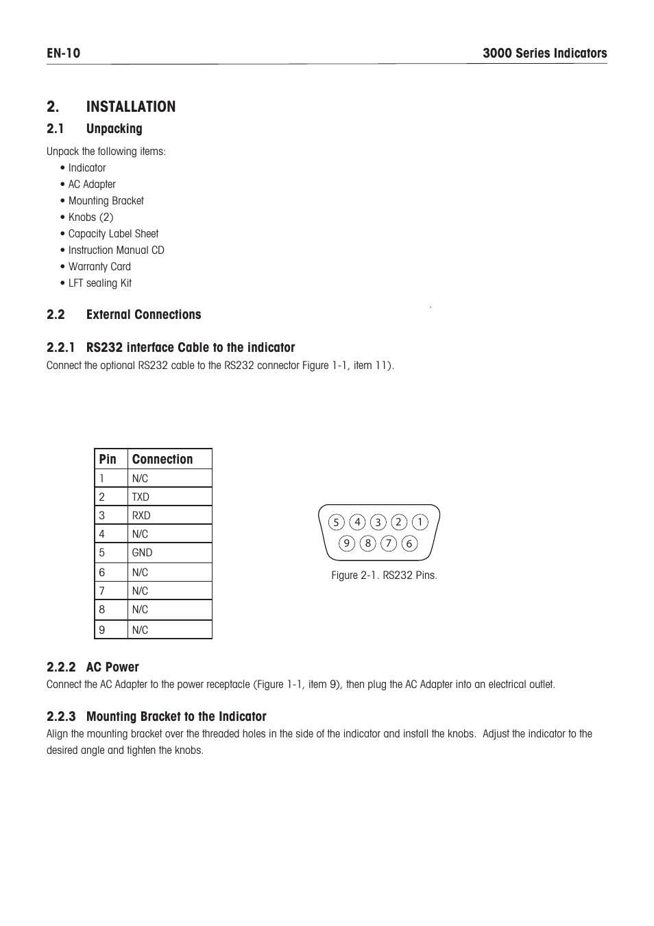 Installation | Ohaus DEFENDER 3000 METAL WEIGHING INDICATOR Manual en User Manual | Page 12 / 48