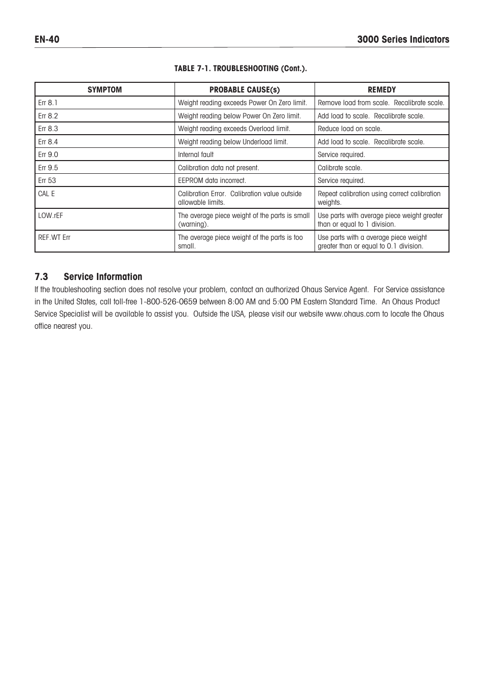 3 service information | Ohaus DEFENDER 3000 METAL WEIGHING INDICATOR Manual en User Manual | Page 42 / 48