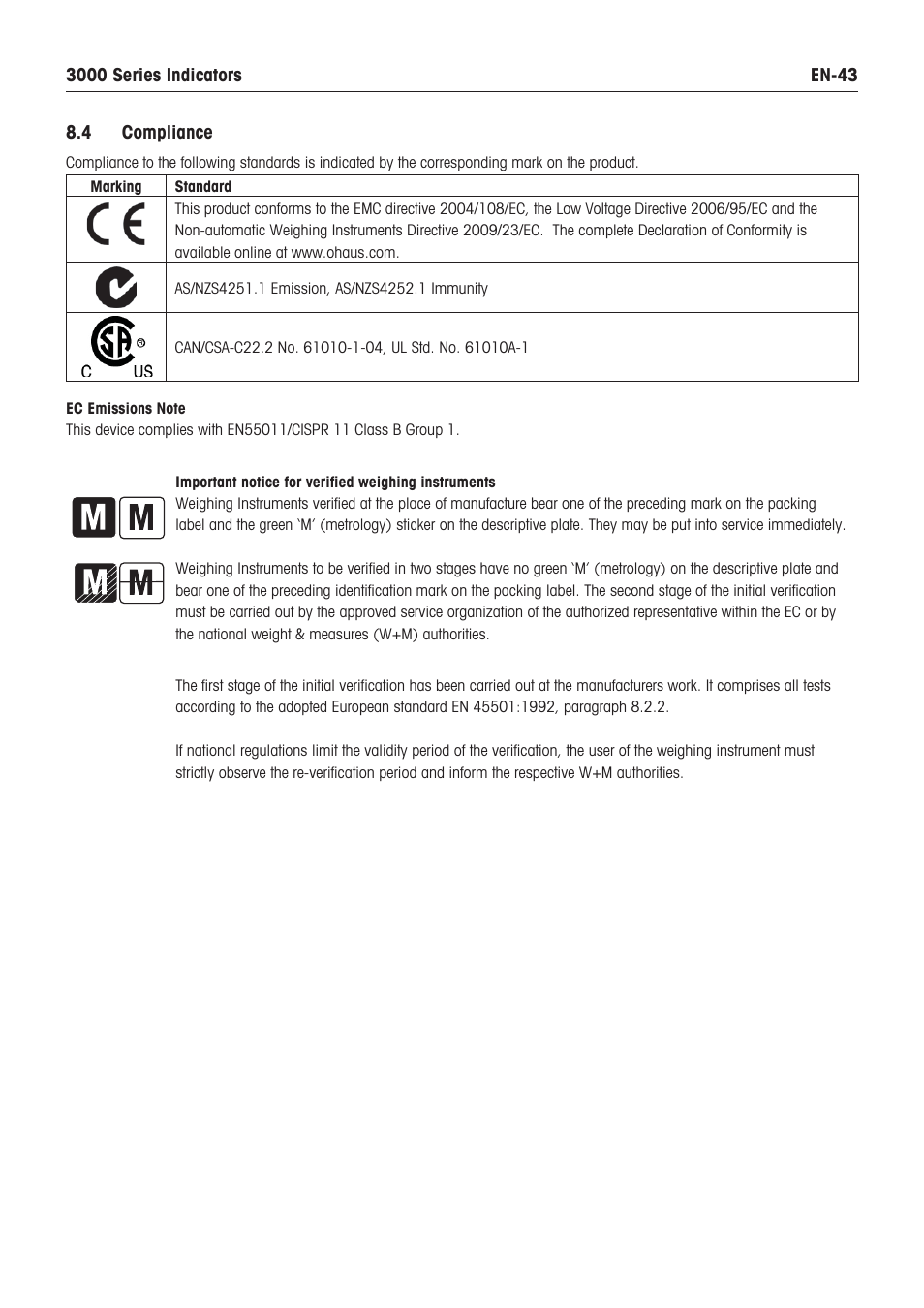 Ohaus DEFENDER 3000 METAL WEIGHING INDICATOR Manual en User Manual | Page 45 / 48