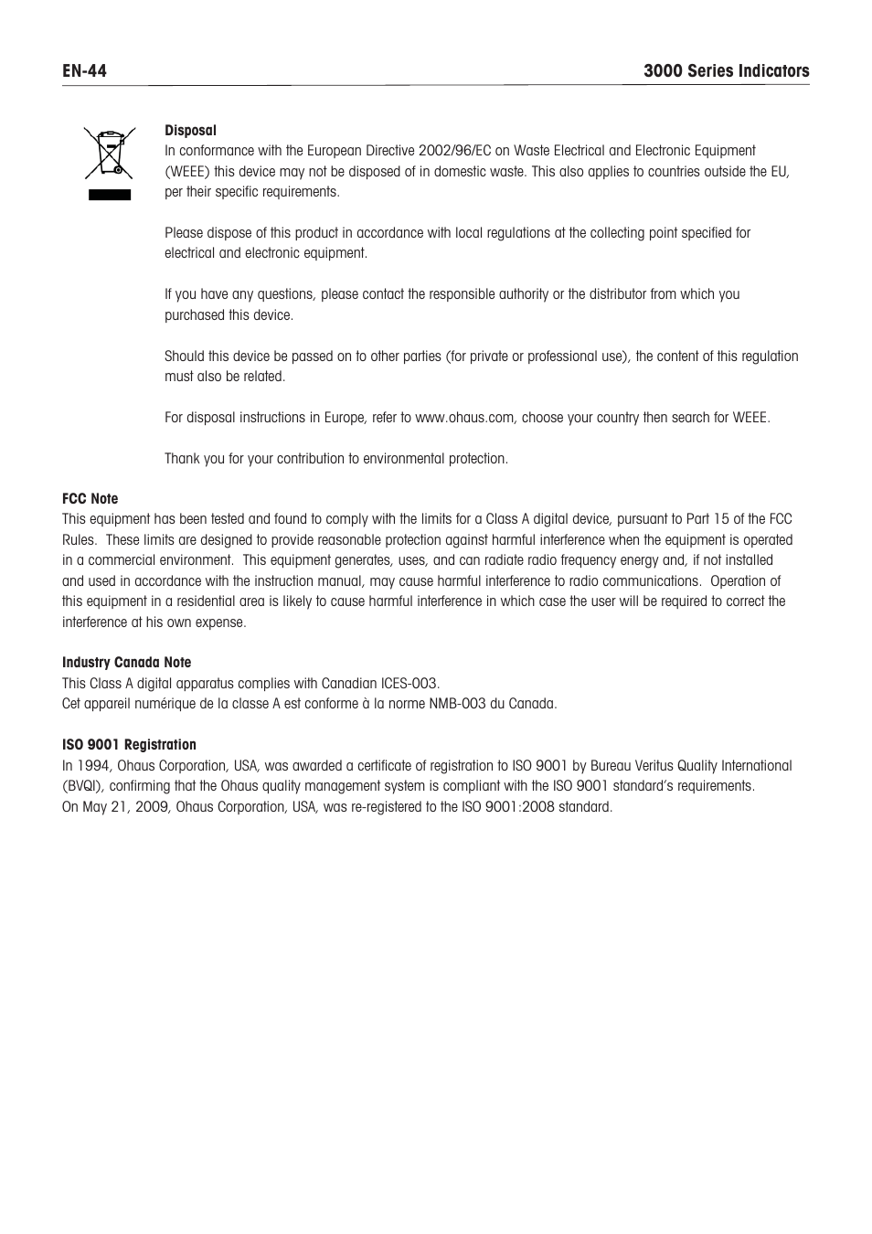 Ohaus DEFENDER 3000 METAL WEIGHING INDICATOR Manual en User Manual | Page 46 / 48