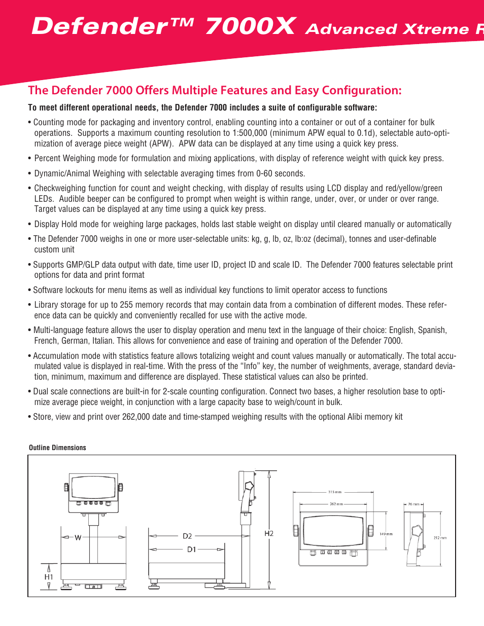 Defender, 7000x, Advanced xtreme rectangular scales | Ohaus DEFENDER 7000X Xtreme Rectangular Scales Data Sheet User Manual | Page 2 / 4