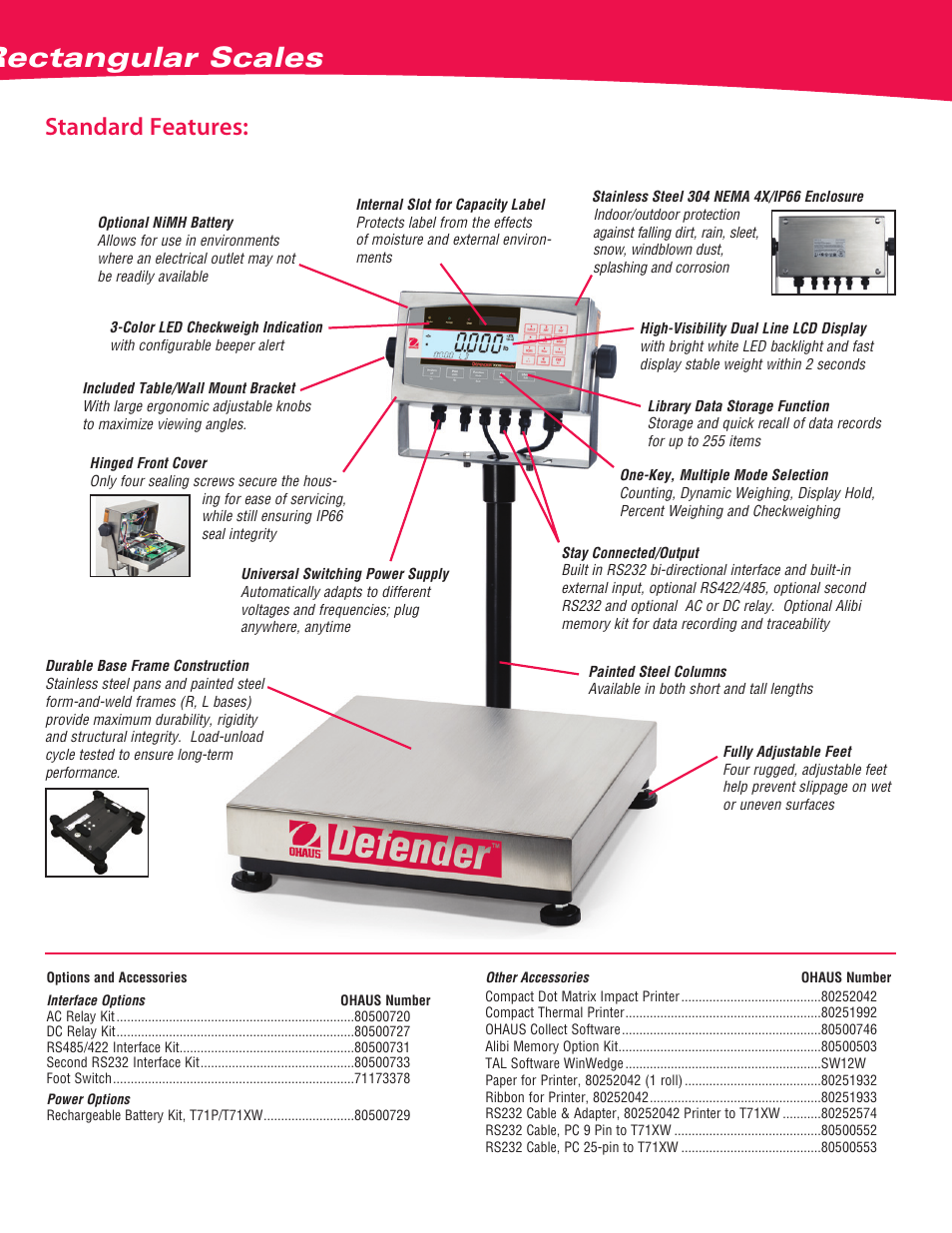 Defender, 7000x, Advanced xtreme rectangular scales | Standard features | Ohaus DEFENDER 7000X Xtreme Rectangular Scales Data Sheet User Manual | Page 3 / 4