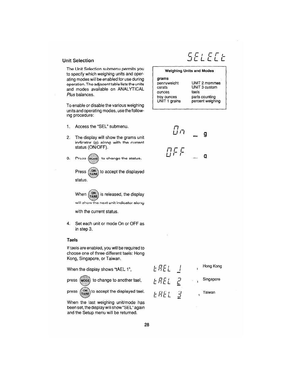 Unit, Selection | Ohaus AP250E ANALYTICAL Plus Electronic Balances User Manual | Page 100 / 128