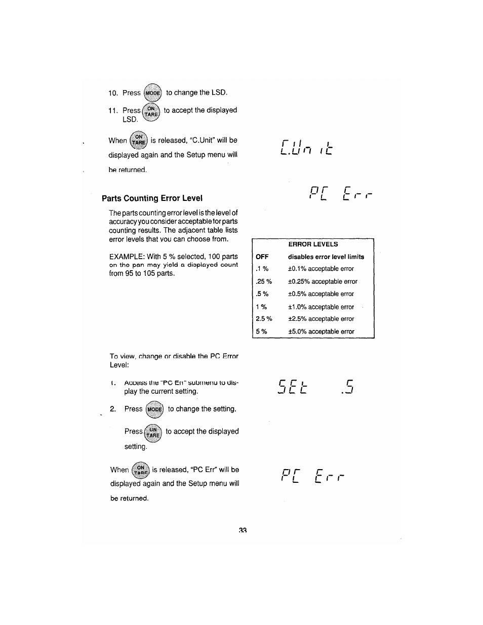 Parts counting error level | Ohaus AP250E ANALYTICAL Plus Electronic Balances User Manual | Page 105 / 128