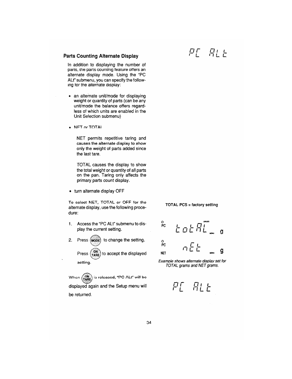 Parts counting alternate display | Ohaus AP250E ANALYTICAL Plus Electronic Balances User Manual | Page 106 / 128