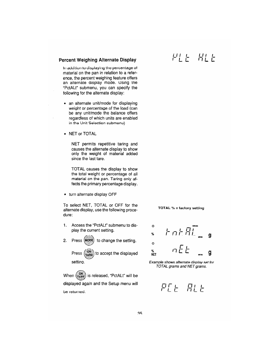 Percent weighing alternate display | Ohaus AP250E ANALYTICAL Plus Electronic Balances User Manual | Page 107 / 128