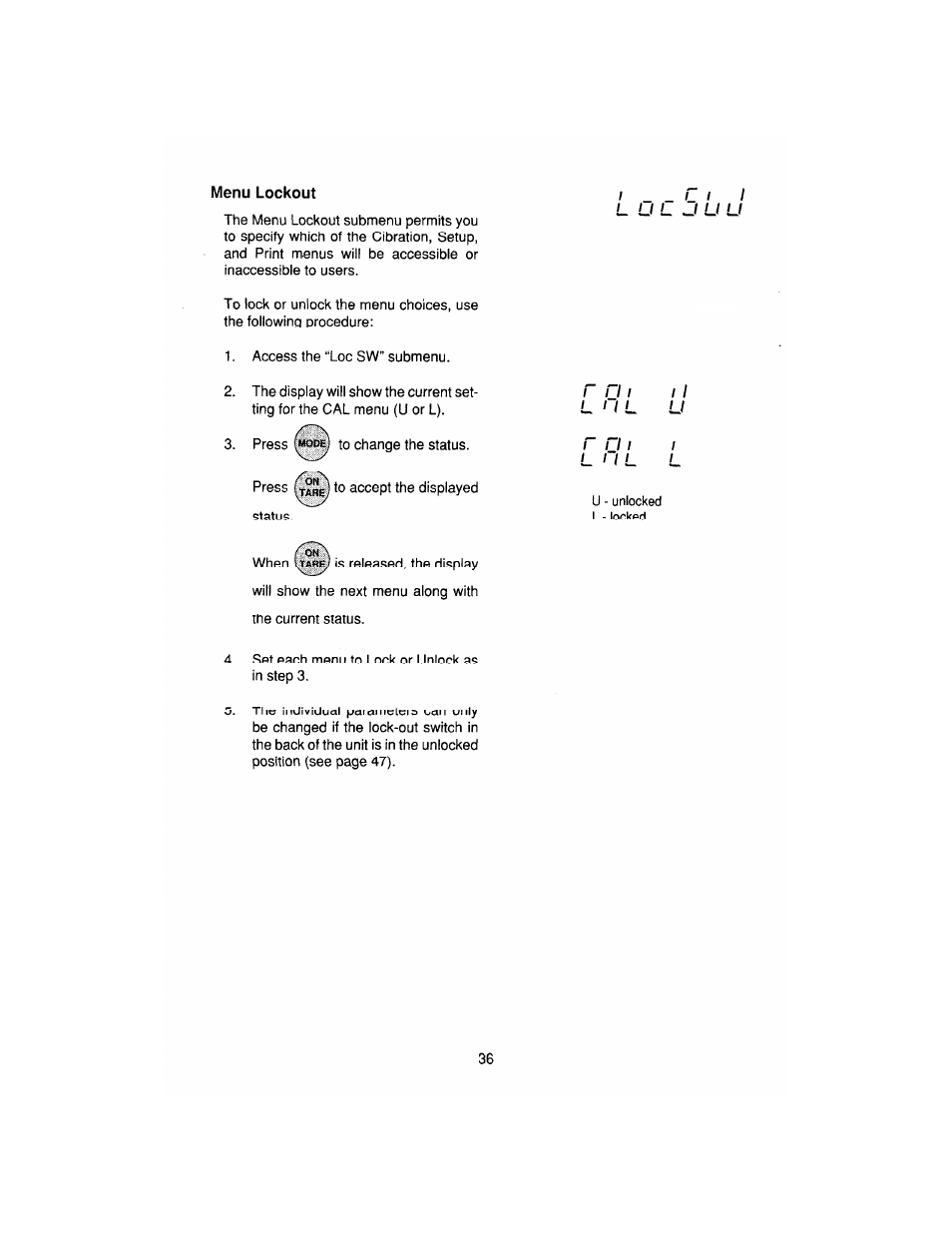 Menu, Lockout | Ohaus AP250E ANALYTICAL Plus Electronic Balances User Manual | Page 108 / 128