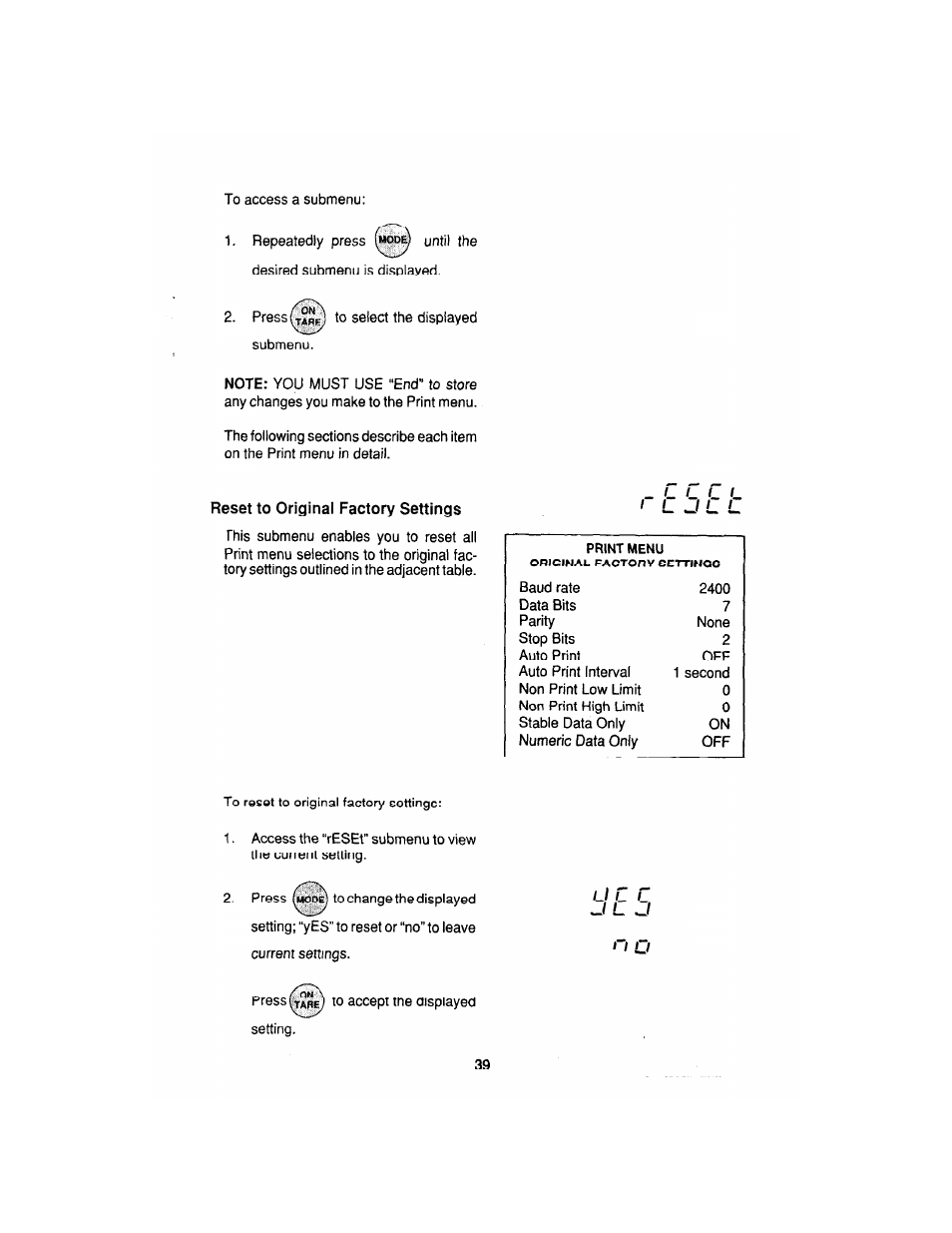 Reset to original factory settings | Ohaus AP250E ANALYTICAL Plus Electronic Balances User Manual | Page 111 / 128