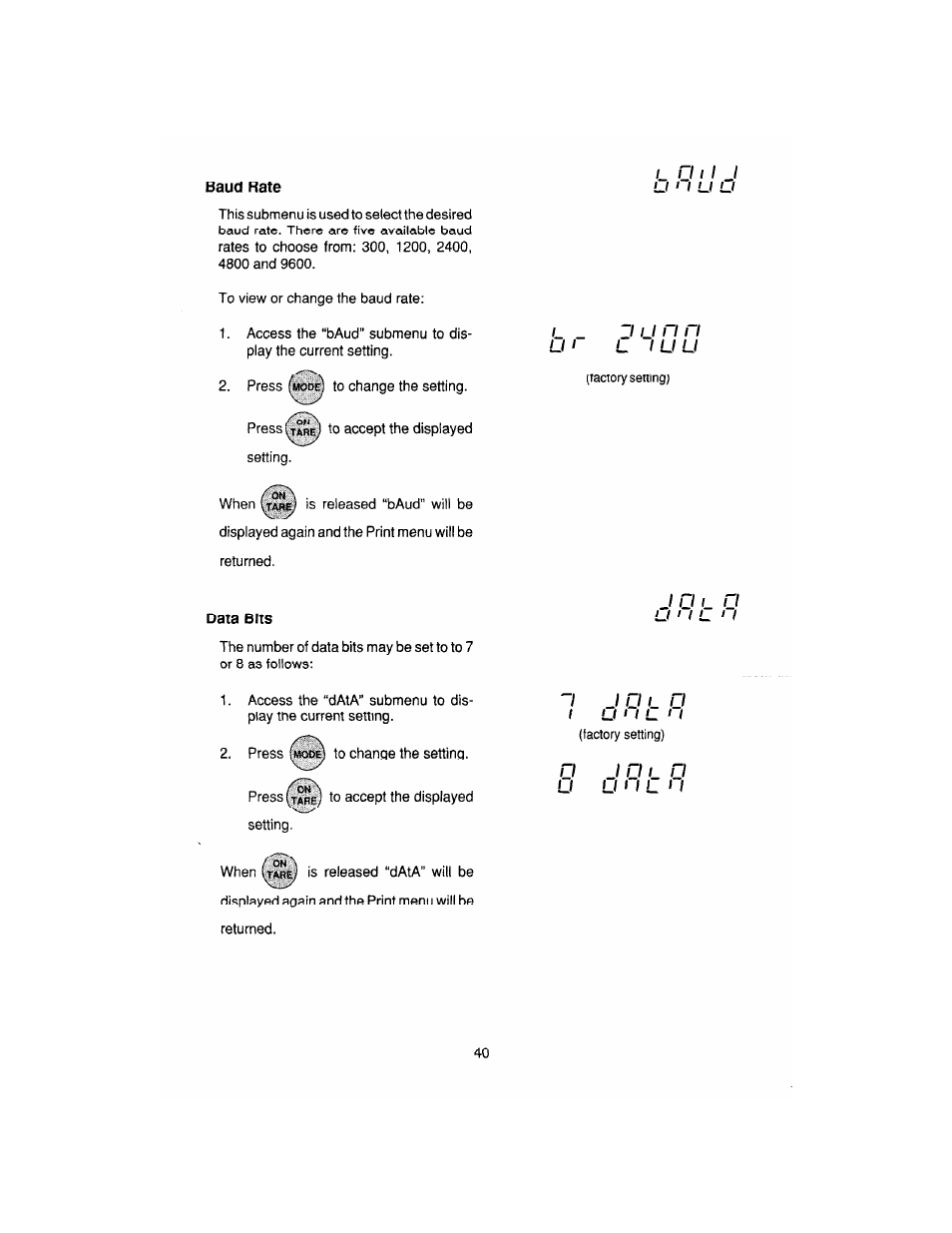 Baud, Rate, Data | Bits | Ohaus AP250E ANALYTICAL Plus Electronic Balances User Manual | Page 112 / 128