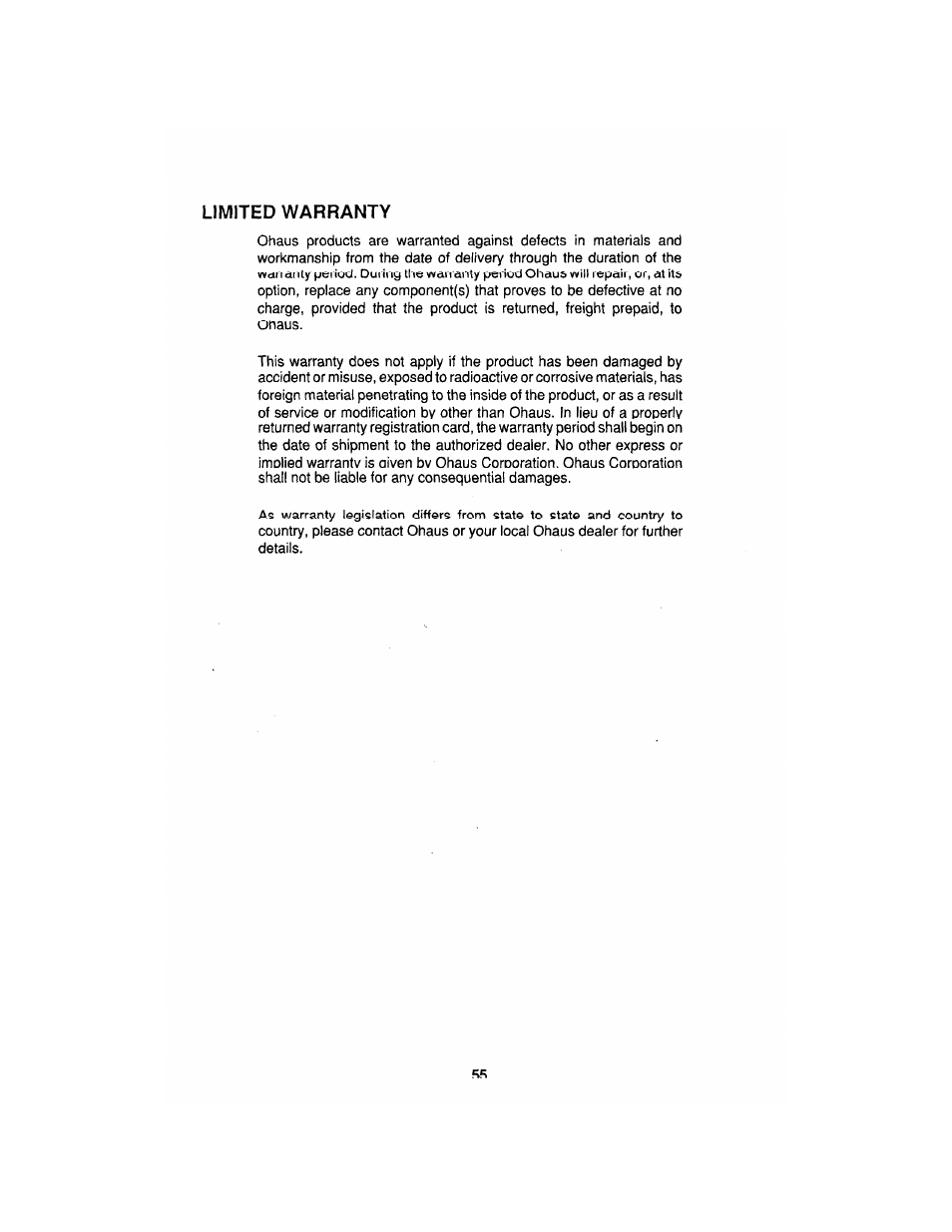 Limited warranty | Ohaus AP250E ANALYTICAL Plus Electronic Balances User Manual | Page 127 / 128