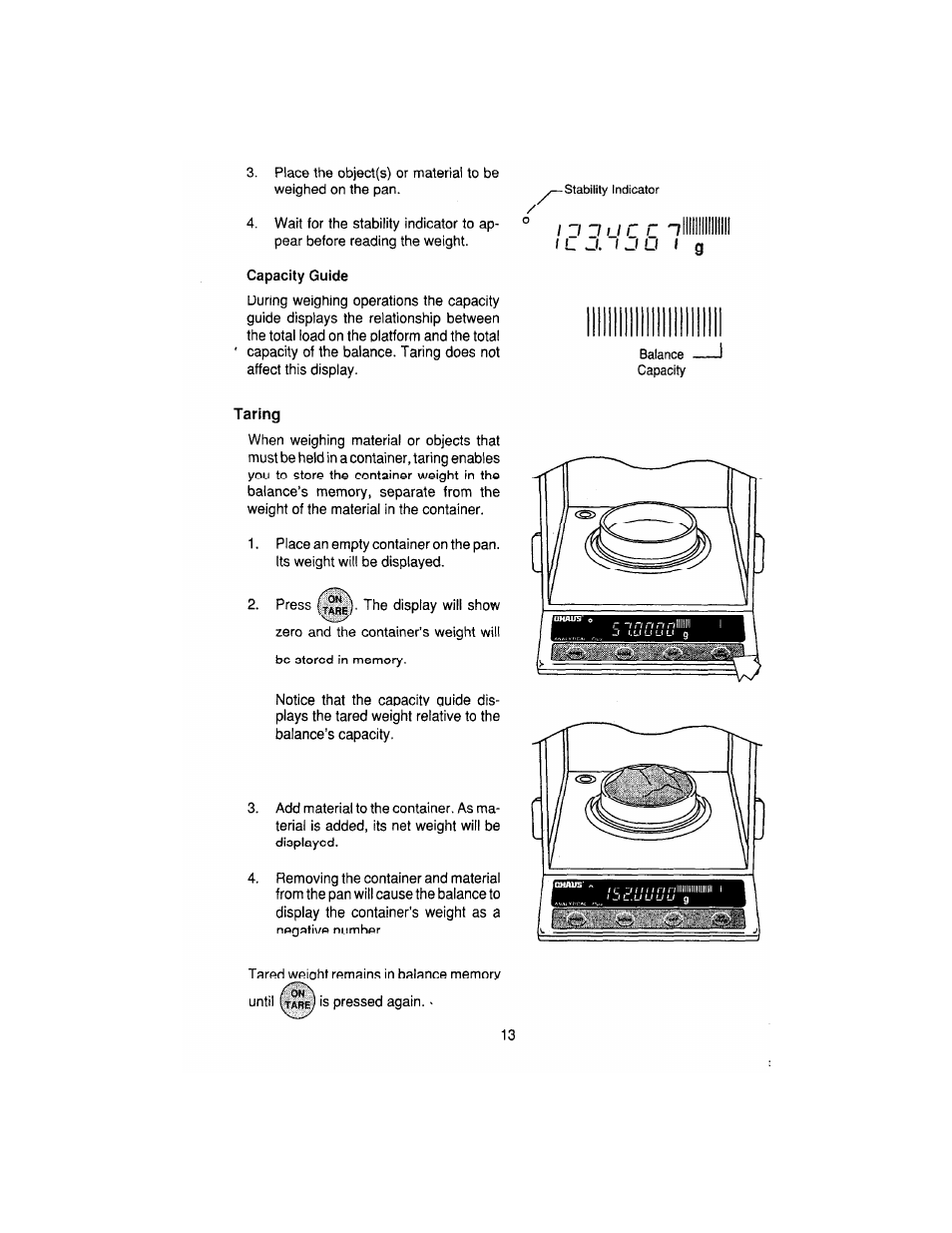 Taring | Ohaus AP250E ANALYTICAL Plus Electronic Balances User Manual | Page 85 / 128