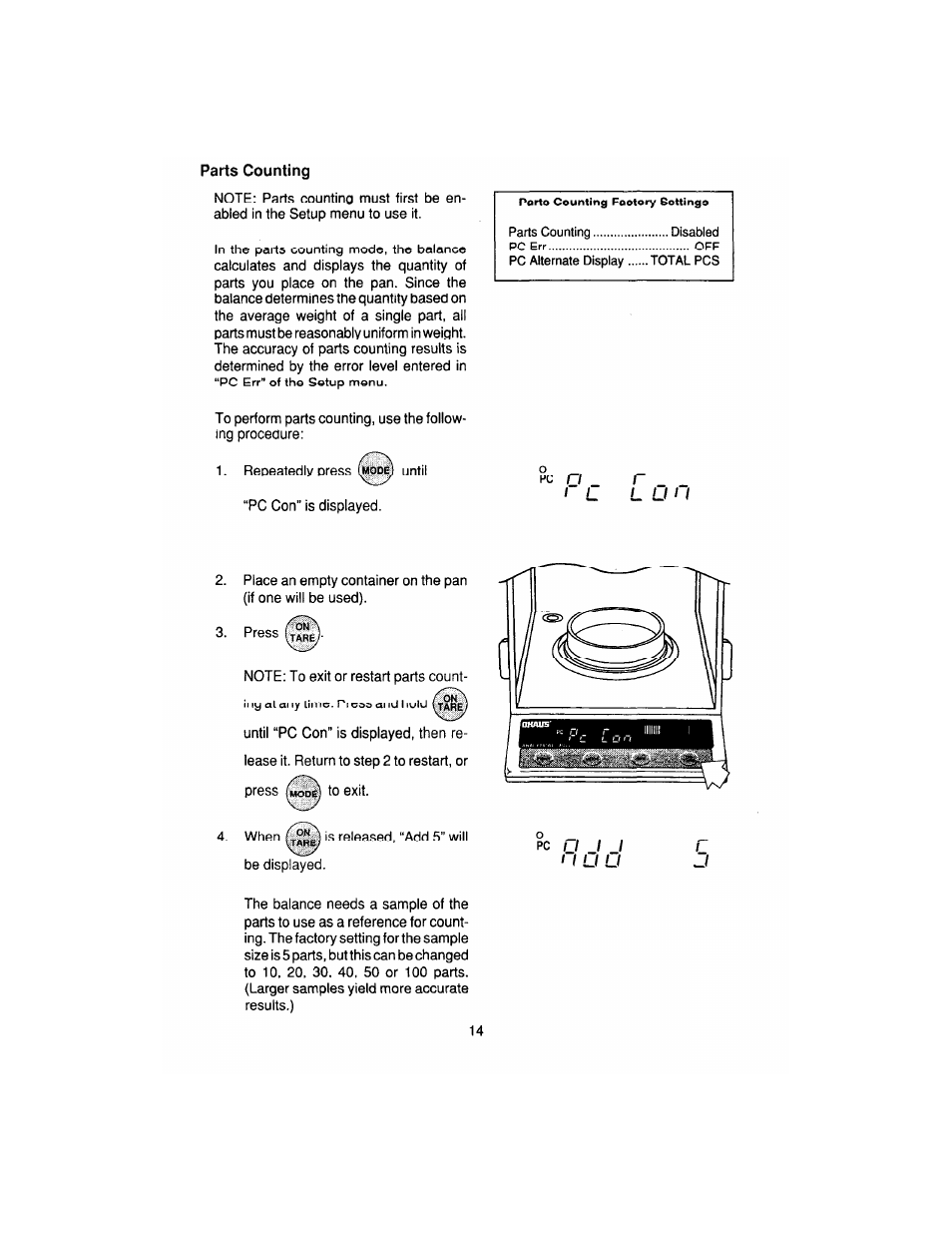 Parts, Counting | Ohaus AP250E ANALYTICAL Plus Electronic Balances User Manual | Page 86 / 128