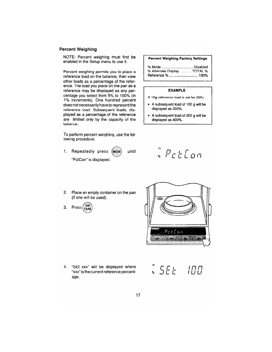 Percent, Weighing | Ohaus AP250E ANALYTICAL Plus Electronic Balances User Manual | Page 89 / 128