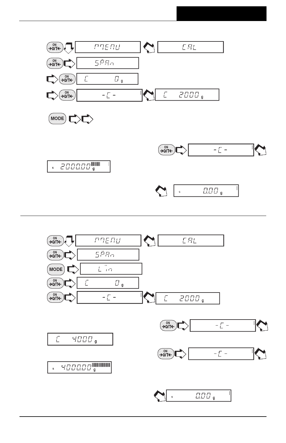 Span calibration, Linearity calibration, Menus | Ohaus GT Series Electronic Balance User Manual | Page 76 / 121