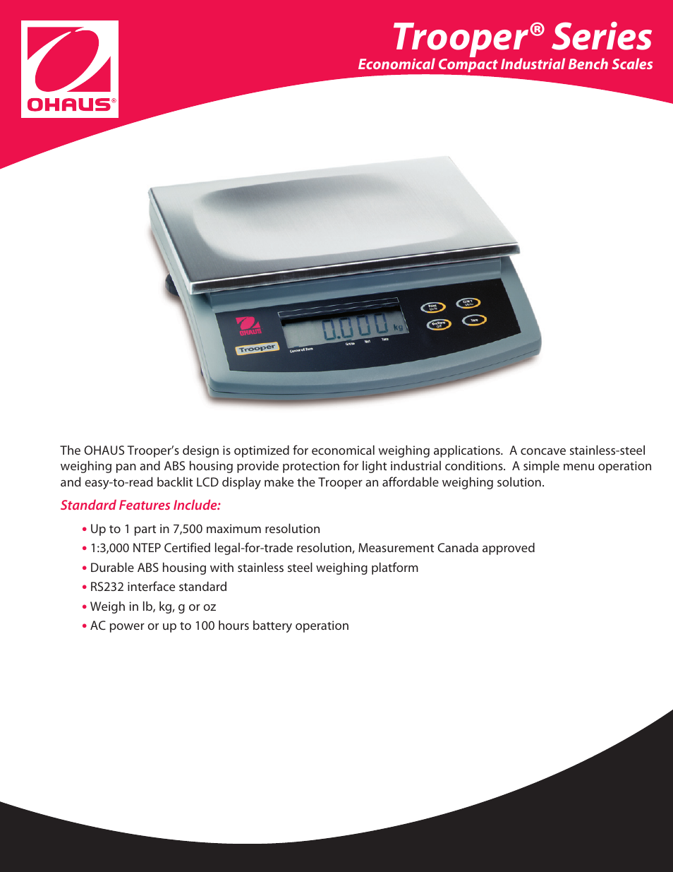 Ohaus TROOPER COMPACT SCALES Data Sheet User Manual | 2 pages