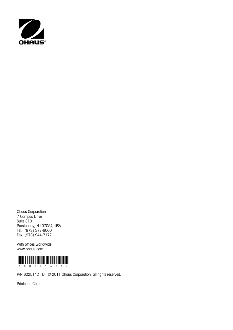 Ohaus DEFENDER 5000 BENCH SCALES Base Manual en User Manual | Page 14 / 14