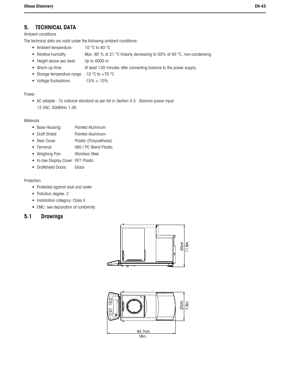 Technical data, 1 drawings | Ohaus DISCOVERY SEMI-MICRO AND ANALYTICAL BALANCES Manual User Manual | Page 47 / 52