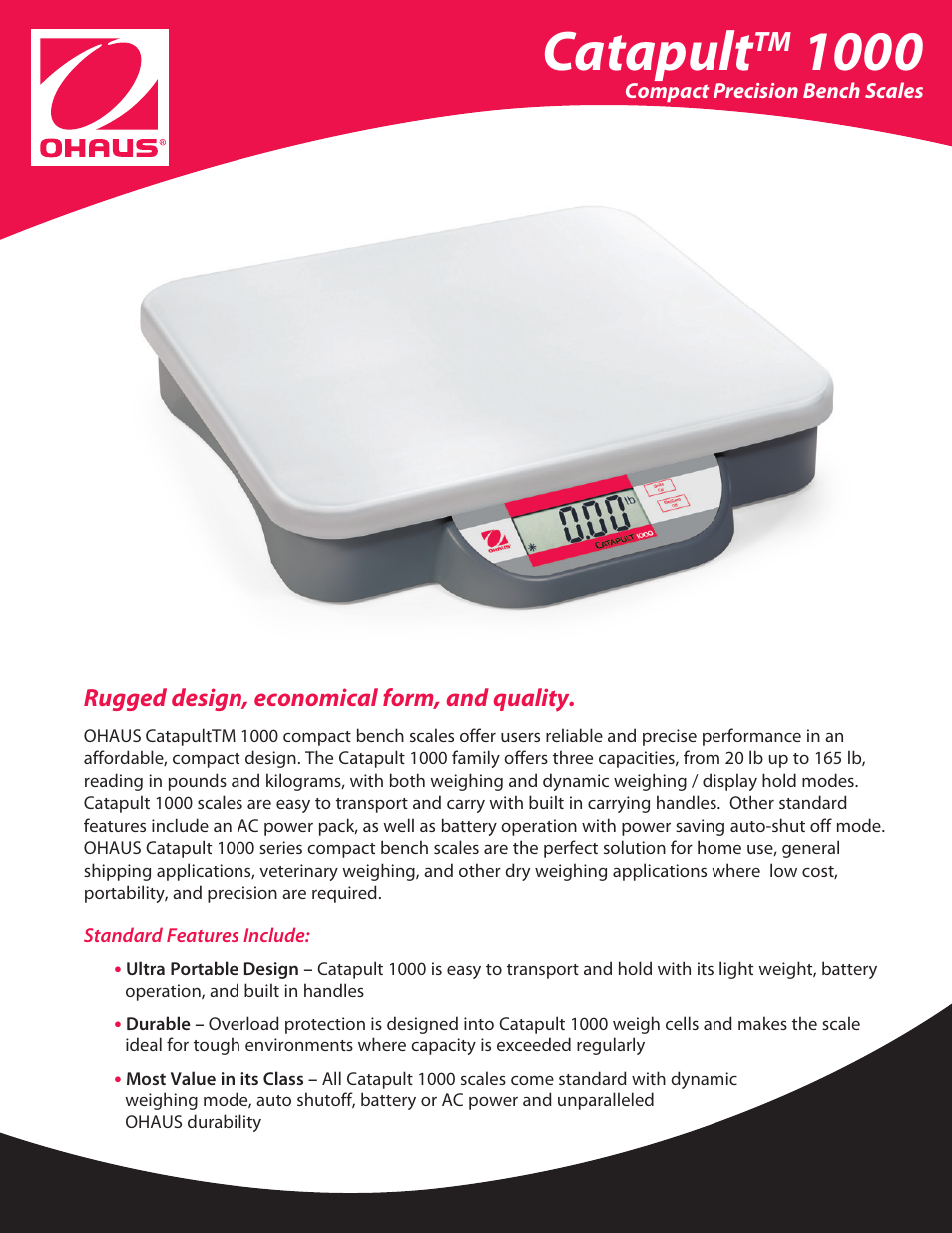 Ohaus CATAPULT 1000 SCALES Data Sheet User Manual | 2 pages