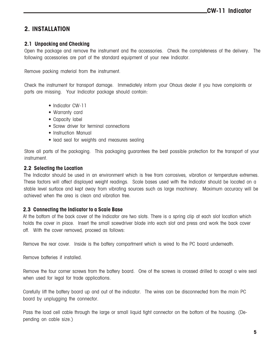 Ohaus CW-11 Indicator User Manual | Page 8 / 37