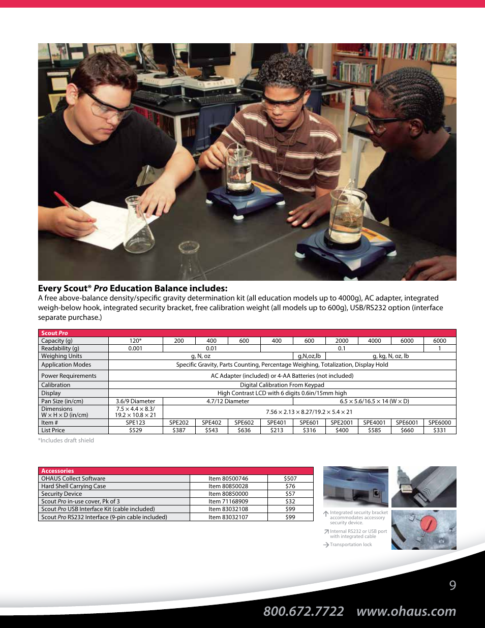 Every scout® pro education balance includes | Ohaus Education Market Brochure User Manual | Page 11 / 16