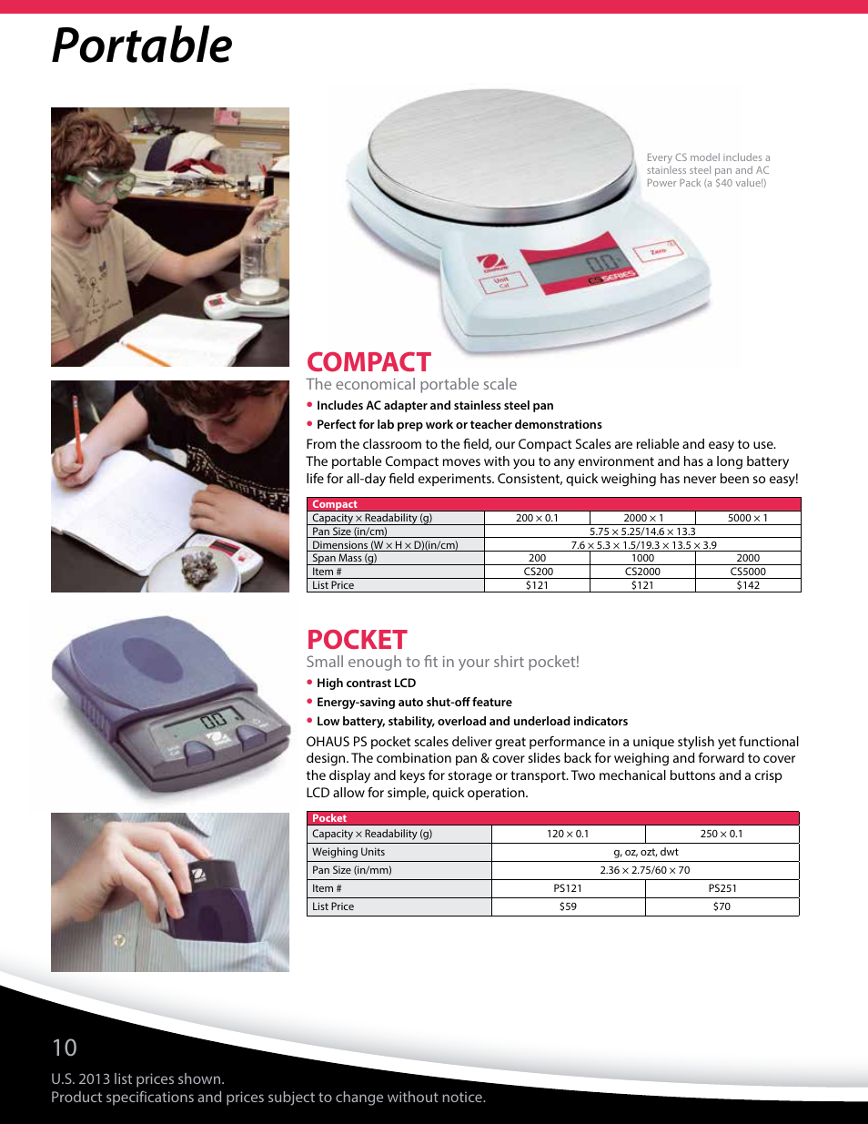 Portable, Compact, Pocket | Ohaus Education Market Brochure User Manual | Page 12 / 16