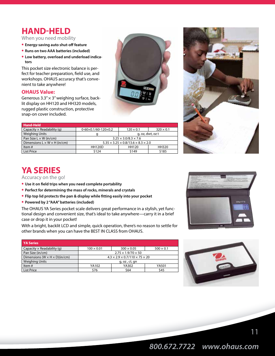 Hand-held, Ya series | Ohaus Education Market Brochure User Manual | Page 13 / 16