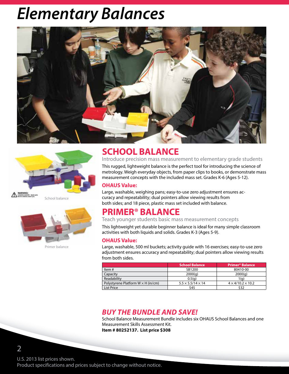 Elementary balances, School balance, Primer® balance | Buy the bundle and save | Ohaus Education Market Brochure User Manual | Page 4 / 16