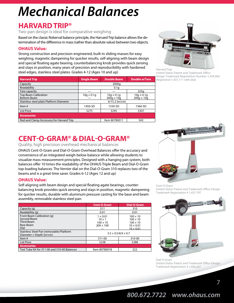 Mechanical balances, Harvard trip, Cent-o-gram® & dial-o-gram | Two-pan design is ideal for comparative weighing, Ohaus value | Ohaus Education Market Brochure User Manual | Page 9 / 16