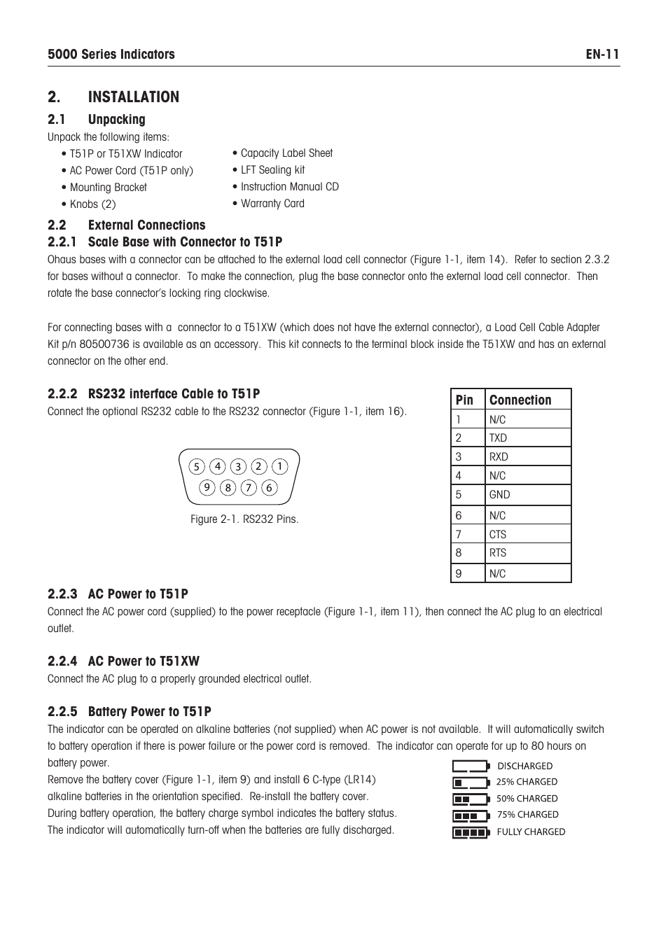 Installation | Ohaus DEFENDER 5000 BENCH SCALES Manual en User Manual | Page 13 / 64