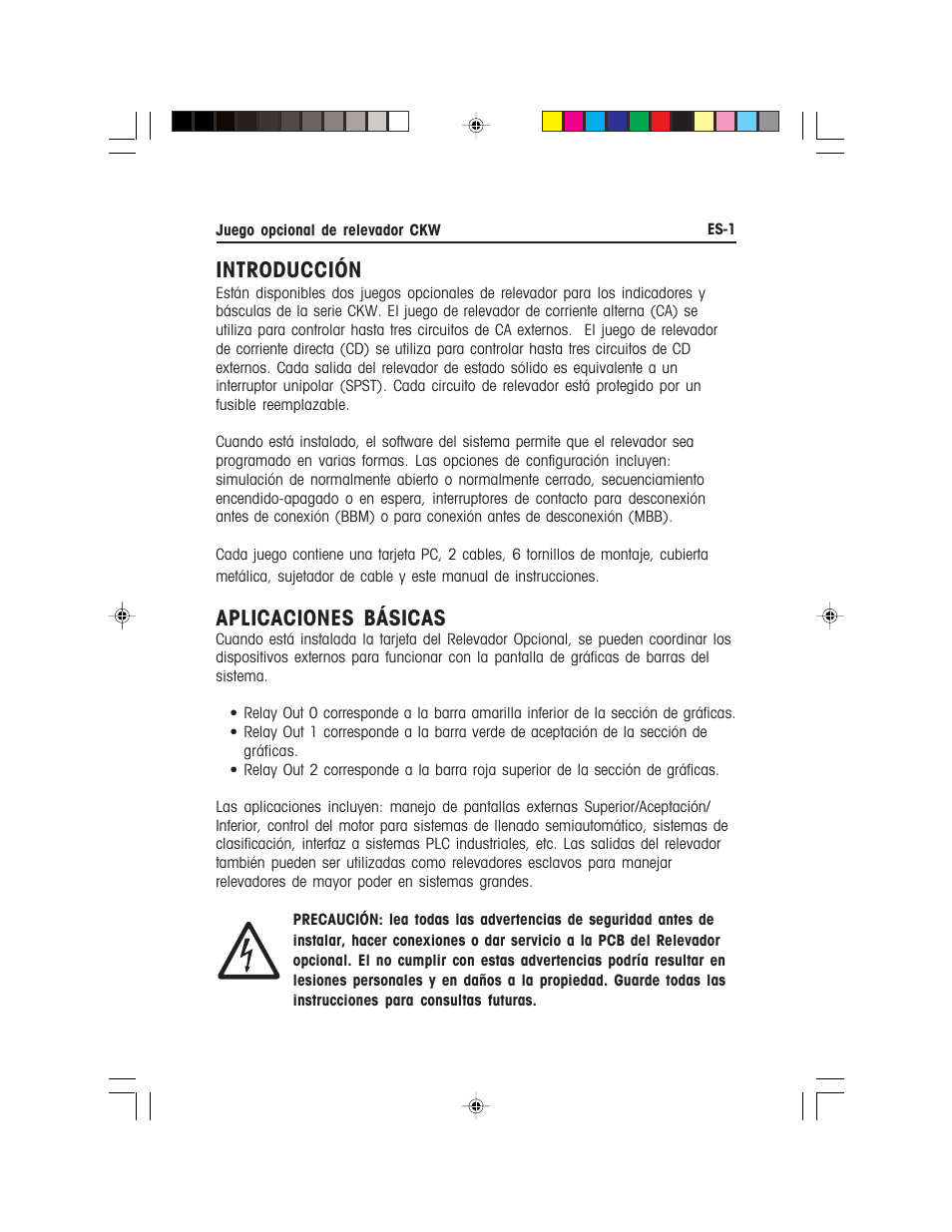 Introducción, Aplicaciones básicas | Ohaus CKW WASHDOWN CHECKWEIGHING SCALES_INDICATOR Relay Option Kit Manual multi User Manual | Page 12 / 52