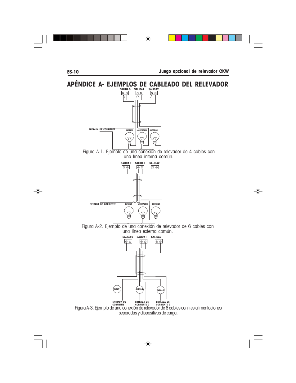 Apéndice a- ejemplos de cableado del relevador, Es-10 juego opcional de relevador ckw | Ohaus CKW WASHDOWN CHECKWEIGHING SCALES_INDICATOR Relay Option Kit Manual multi User Manual | Page 21 / 52
