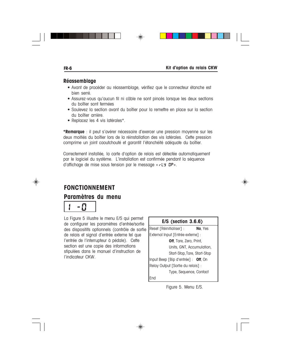Fonctionnement paramètres du menu, Réassemblage | Ohaus CKW WASHDOWN CHECKWEIGHING SCALES_INDICATOR Relay Option Kit Manual multi User Manual | Page 27 / 52