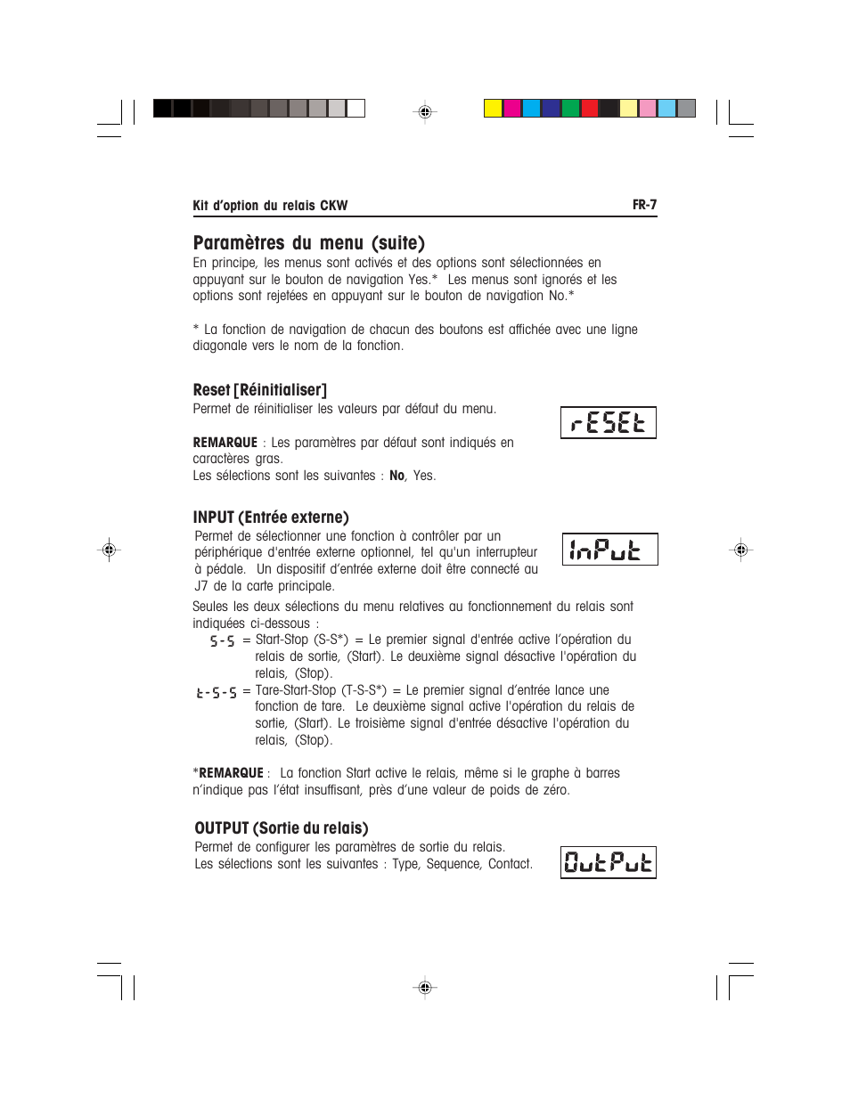 Paramètres du menu (suite) | Ohaus CKW WASHDOWN CHECKWEIGHING SCALES_INDICATOR Relay Option Kit Manual multi User Manual | Page 28 / 52