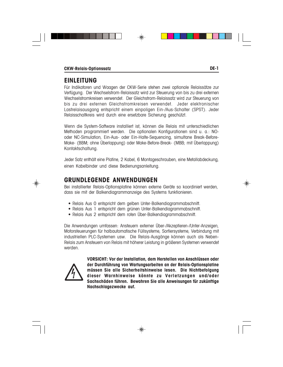 Einleitung, Grundlegende anwendungen | Ohaus CKW WASHDOWN CHECKWEIGHING SCALES_INDICATOR Relay Option Kit Manual multi User Manual | Page 32 / 52