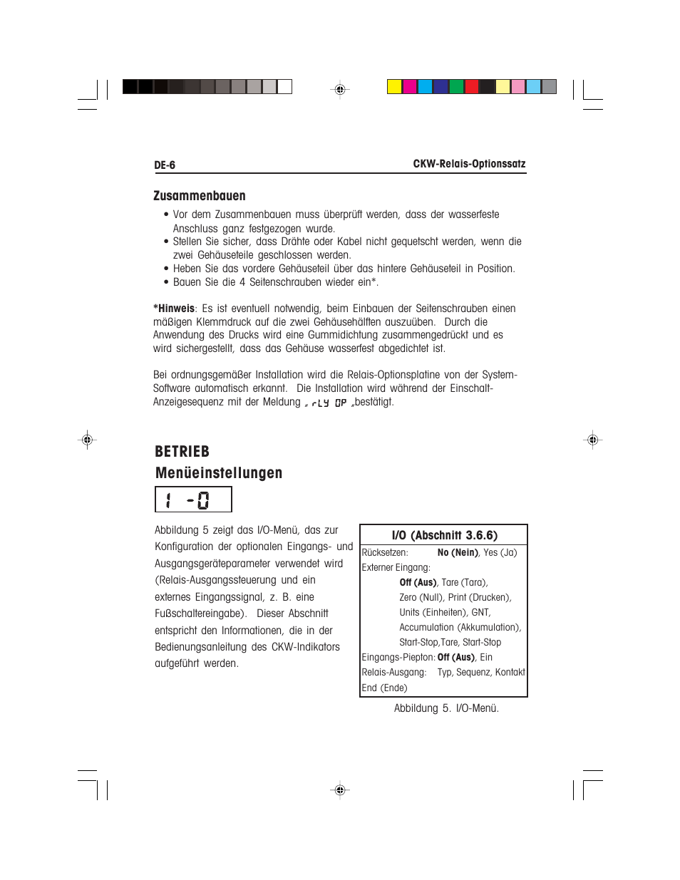 Betrieb menüeinstellungen | Ohaus CKW WASHDOWN CHECKWEIGHING SCALES_INDICATOR Relay Option Kit Manual multi User Manual | Page 37 / 52