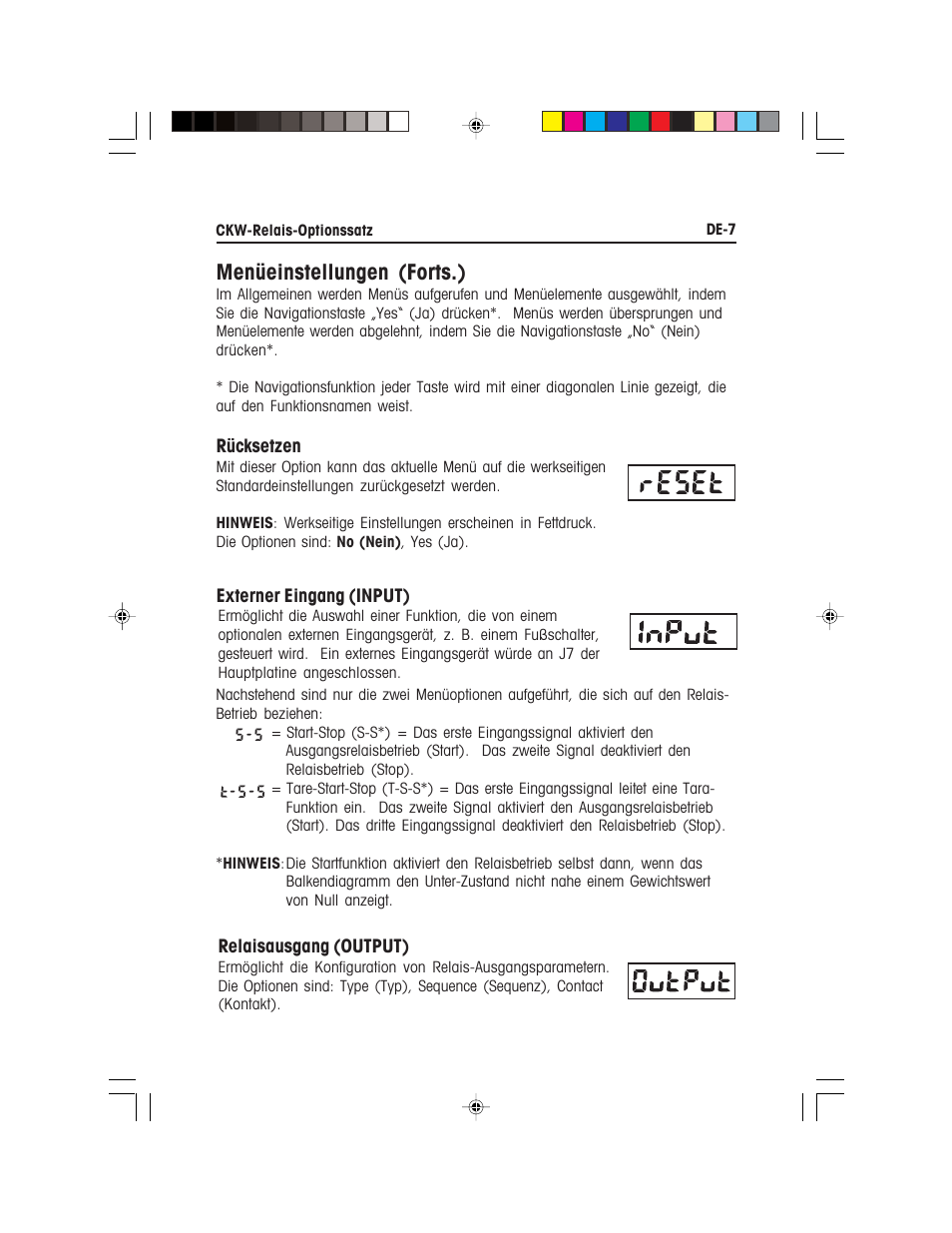 Menüeinstellungen (forts.) | Ohaus CKW WASHDOWN CHECKWEIGHING SCALES_INDICATOR Relay Option Kit Manual multi User Manual | Page 38 / 52