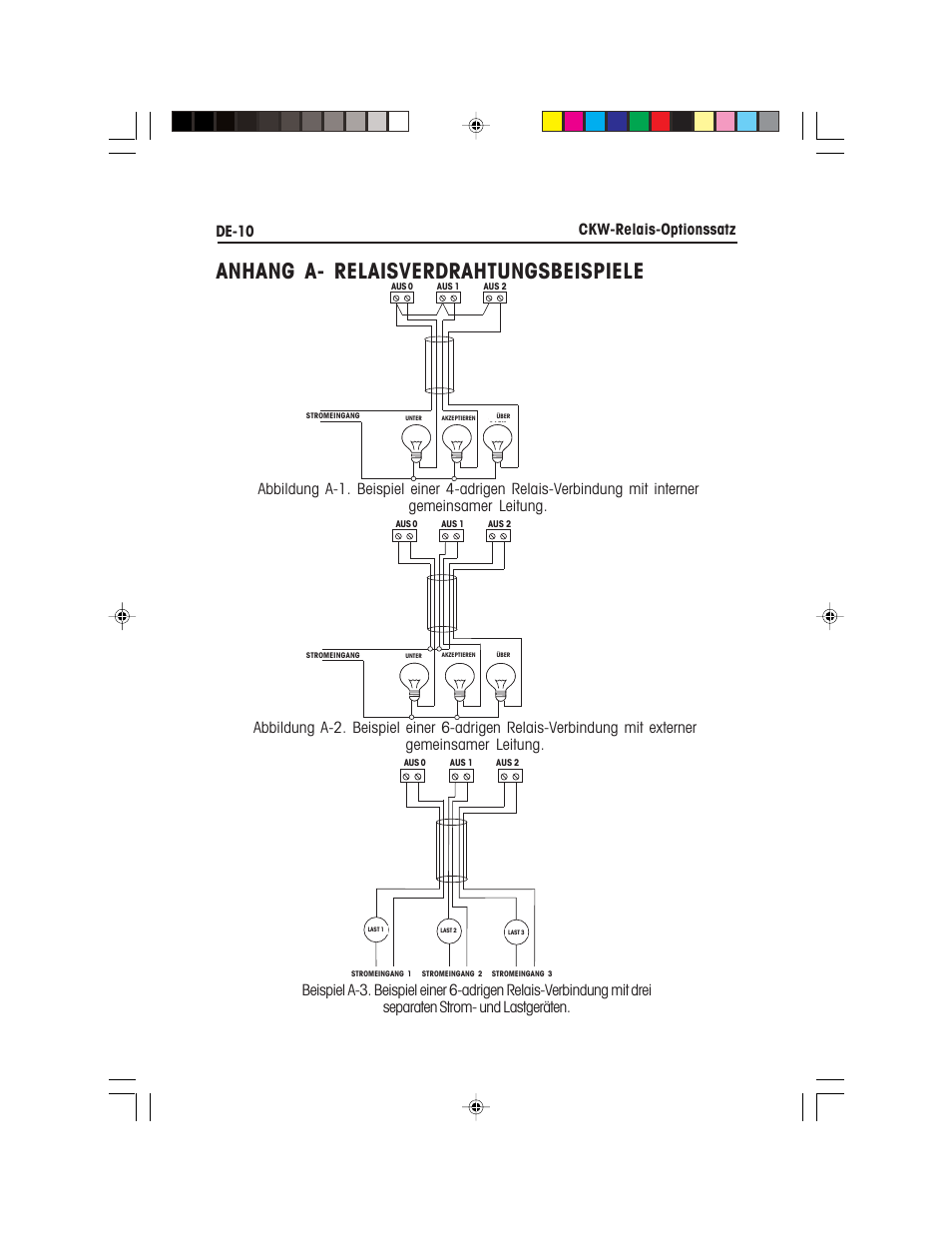 Anhang a- relaisverdrahtungsbeispiele, De-10 ckw-relais-optionssatz | Ohaus CKW WASHDOWN CHECKWEIGHING SCALES_INDICATOR Relay Option Kit Manual multi User Manual | Page 41 / 52