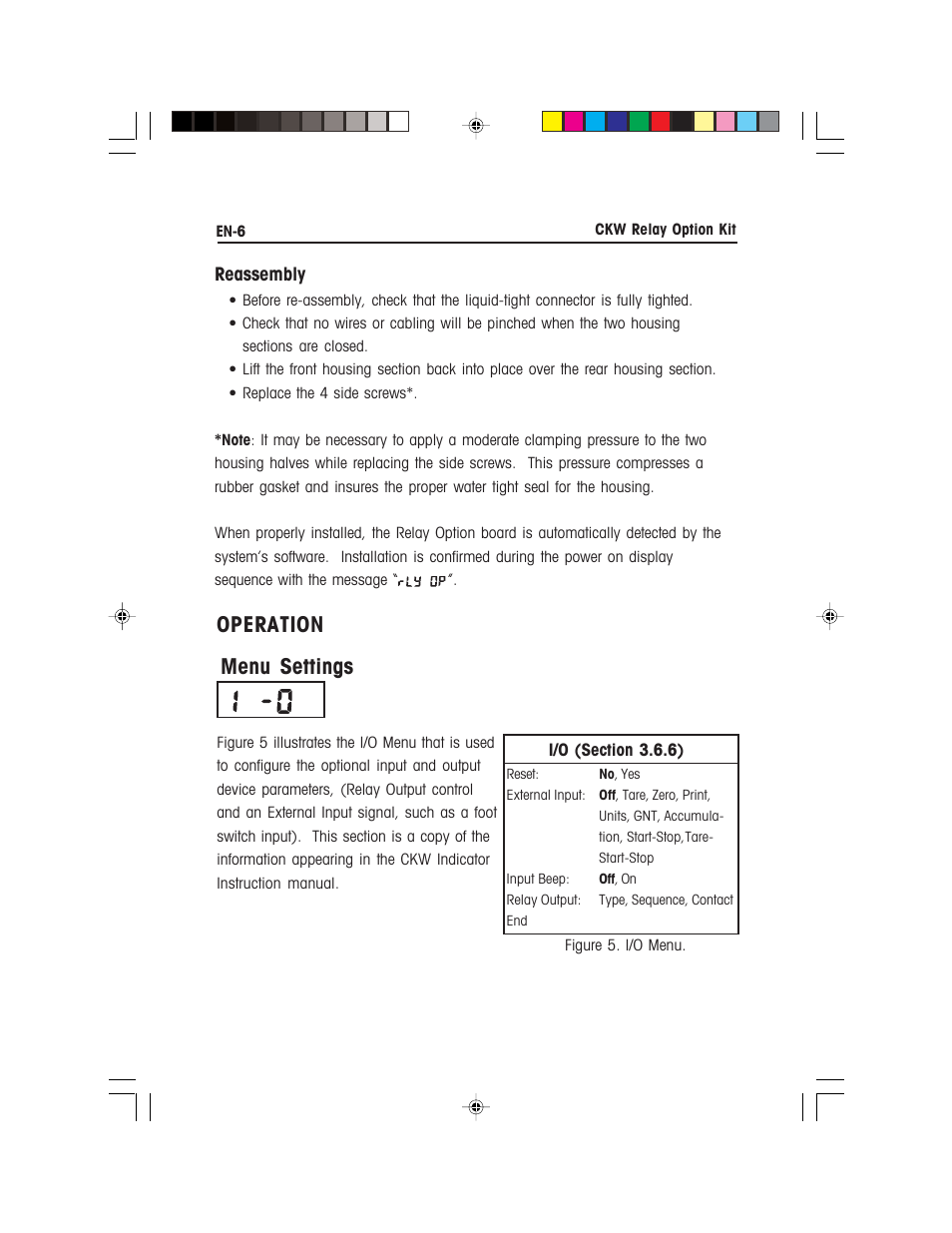 Operation menu settings | Ohaus CKW WASHDOWN CHECKWEIGHING SCALES_INDICATOR Relay Option Kit Manual multi User Manual | Page 7 / 52