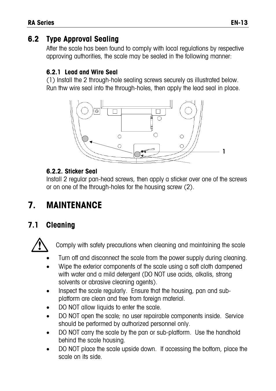 Maintenance, 2 type, Approval sealing | 1 cleaning, 2 type approval sealing | Ohaus RA PRICE COMPUTING COMPACT SCALES Manual User Manual | Page 15 / 21